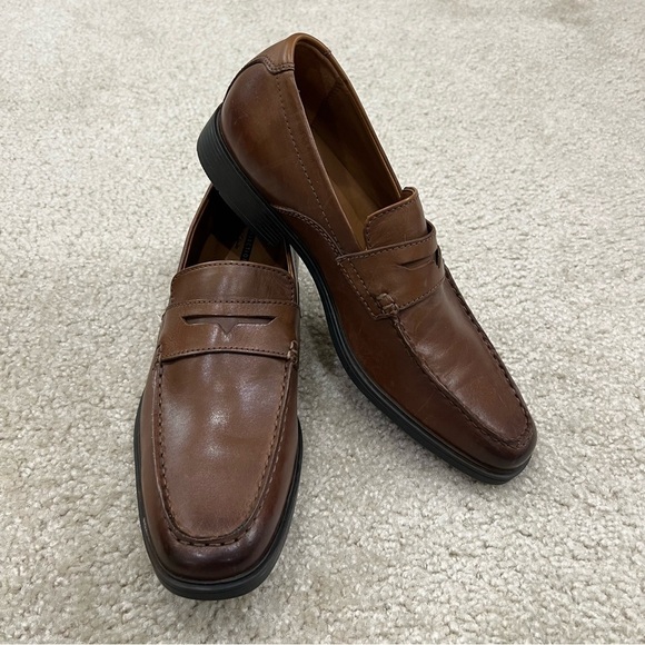 Clarks Collection Men Brown Cushion Toe Tilden Way Leather Loafers Shoes Men 9, - Picture 8 of 16